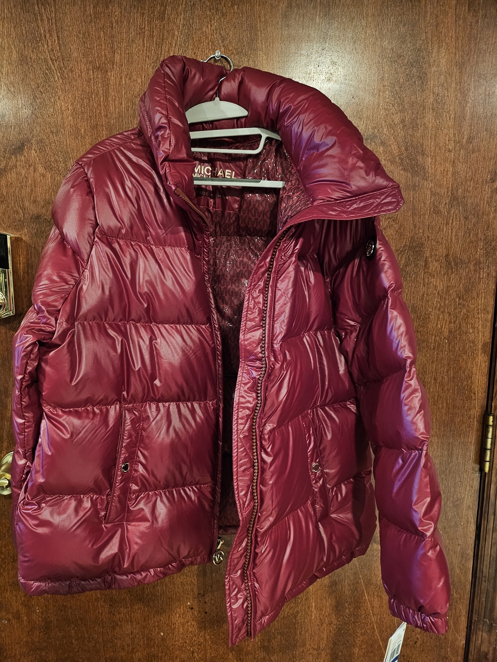 Michael Kors Plum Glossy Puffer Jacket